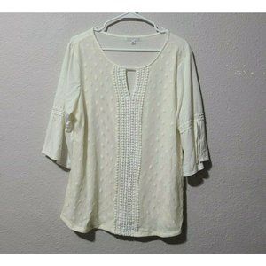 Notations Lace Overlay Blouse Top Size XL Ivory Boho